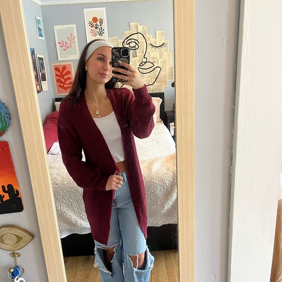 Sweaters - Women's Burgundy Sweater Cardigan